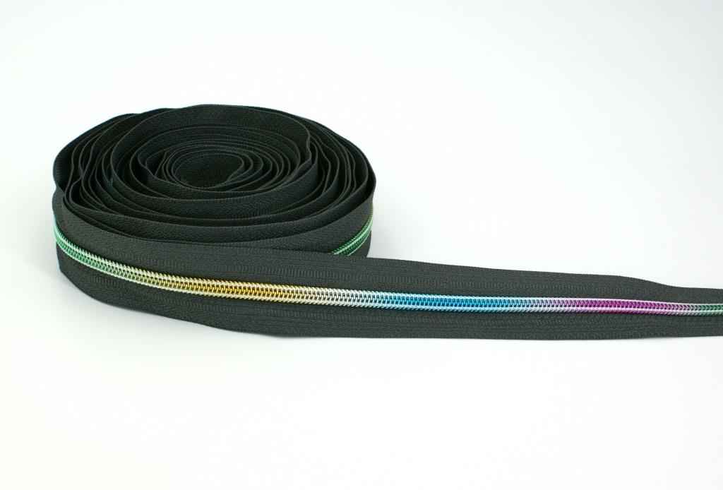 5m Reißverschluss, 5mm Schiene, Farbe: Dunkelgrau mit bunter Spirale