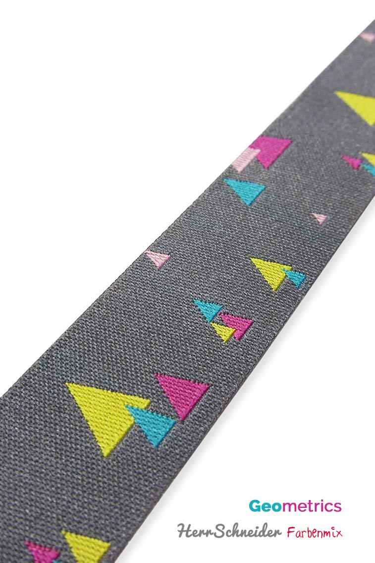 5m Rolle Webband HerrSchneider - 20mm breit, Geometrics auf grau