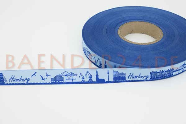 1m SKYLINE Webband - 16mm breit - Hamburg mit Elphi blau/hellblau