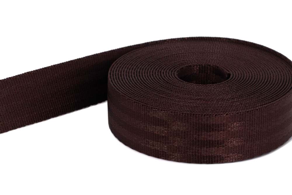 50m Sicherheitsgurtband / Kindergurt dunkelbraun aus Polyamid - 25mm breit - bis 1t belastbar