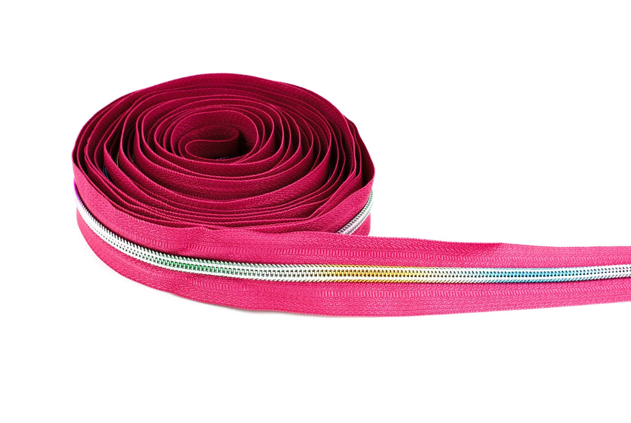 5m Reißverschluss, 5mm Schiene, Farbe: Pink mit bunter Spirale