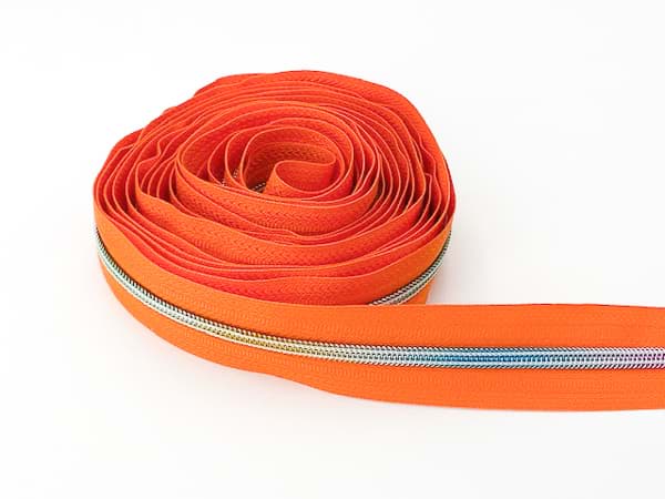 5m Reißverschluss, 5mm Schiene, Farbe: Orange mit bunter Spirale
