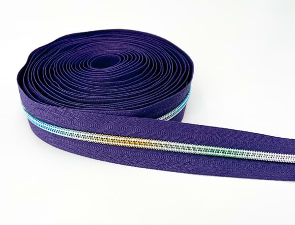 5m Reißverschluss, 5mm Schiene, Farbe: Lila mit bunter Spirale