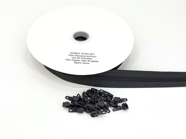 10m Endlossreißverschluss - 4mm Spirale - dunkelgrau - mit 20 Zippern