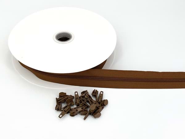 10m Endlossreißverschluss - 4mm Spirale - braun - mit 20 Zippern