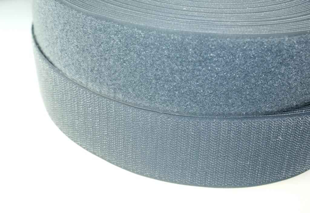 25m Klettband (Flausch & Haken), 25mm breit, Farbe: grau - zum Aufnähen