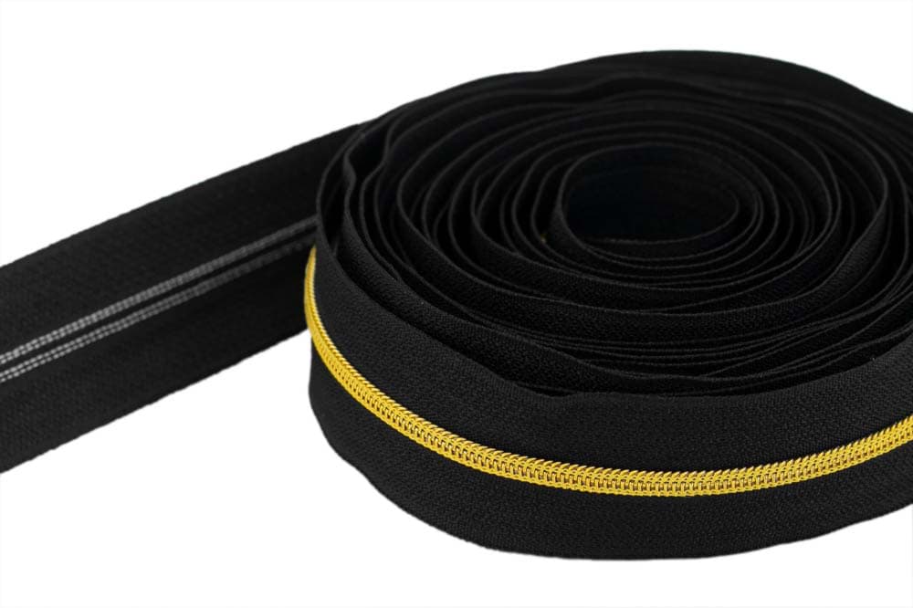 5m Reißverschluss, 3mm Schiene, Farbe: Schwarz mit goldener Spirale