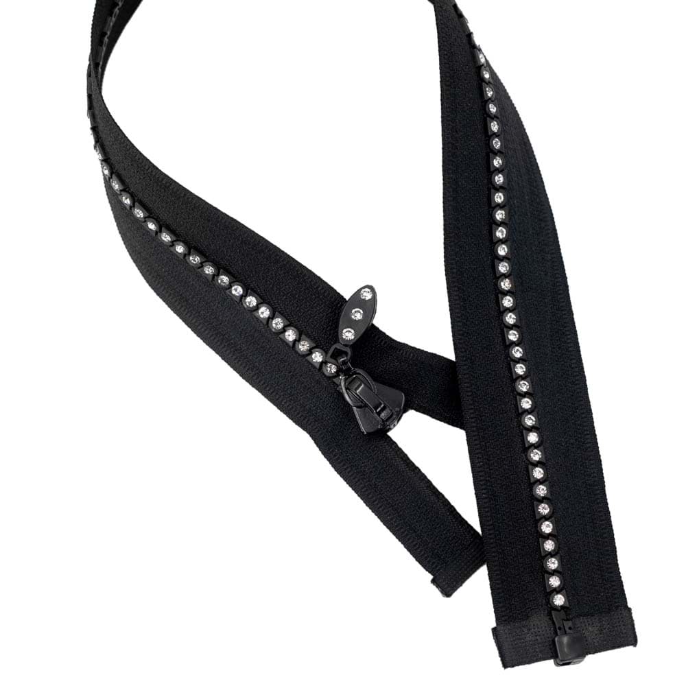 Strass-Reißverschluss teilbar - 40cm lang - Schwarz - 1 Stück