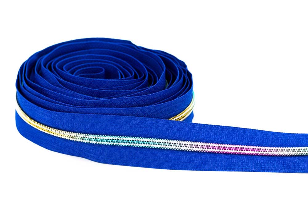 5m Reißverschluss, 5mm Schiene, Farbe: Blau mit bunter Spirale