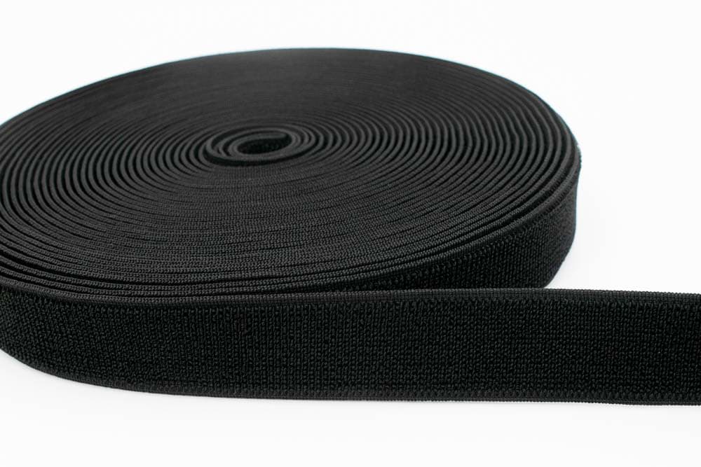 Elastisches Flauschband - 25mm breit - Schwarz - 18m Rolle