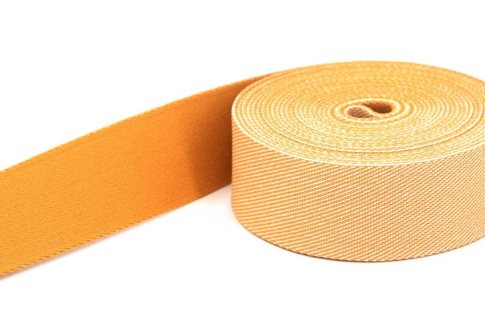 50m Gürtelband / Taschenband - Weiß /Curry schräg gestreift - 40mm breit