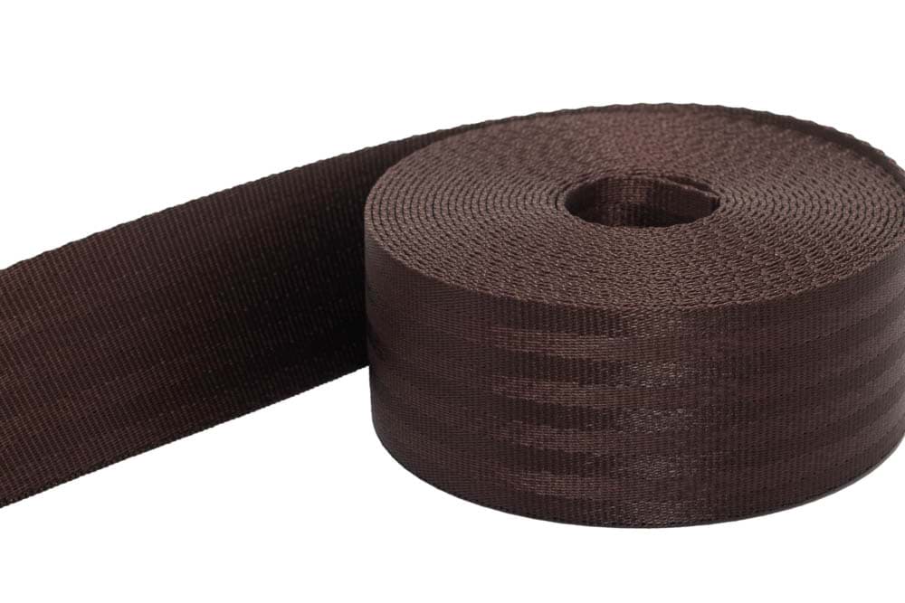 50m Sicherheitsgurtband dunkelbraun aus Polyamid, 48mm breit, bis 2t belastbar