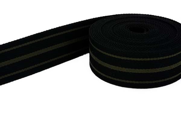 1m Gürtelband / Taschenband - Farbe: Schwarz / Khaki gestreift - 40mm breit