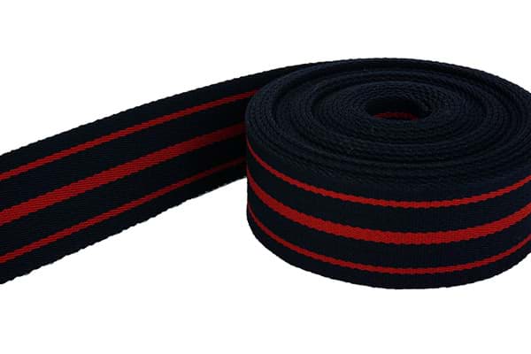 5m Gürtelband / Taschenband - Farbe: Dunkelblau / Rot gestreift - 40mm breit