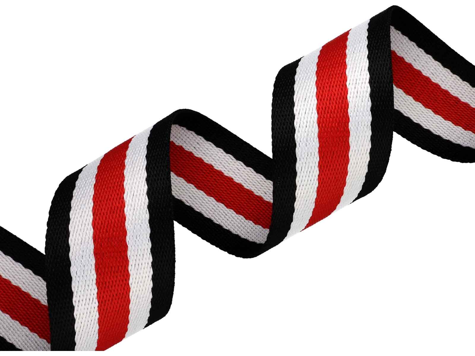 45m Gurtband aus Polycotton - 38mm breit - 1,2mm dick - Schwarz/ Weiß/ Rot