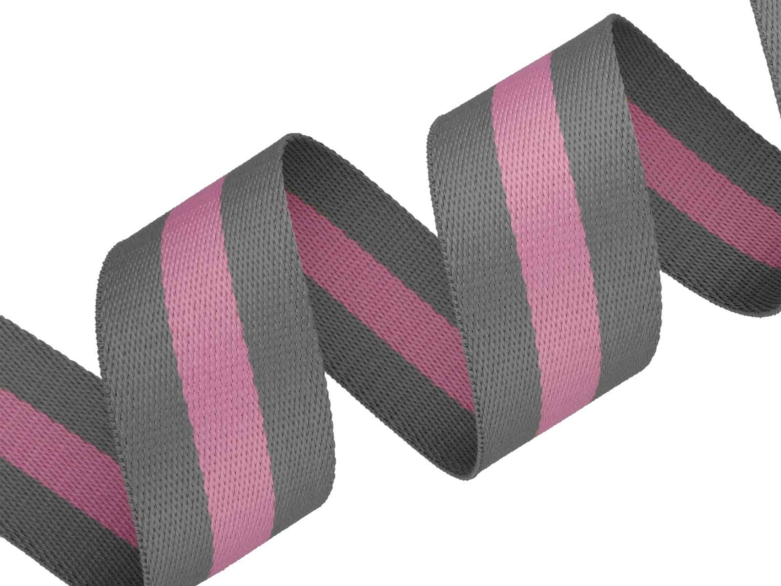 5m Gurtband aus Polycotton - 38mm breit - 1,2mm dick - Grau / Rosa