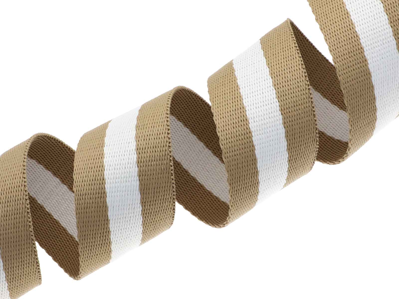 5m Gurtband aus Polycotton - 38mm breit - 1,2mm dick - Beige / Weiß