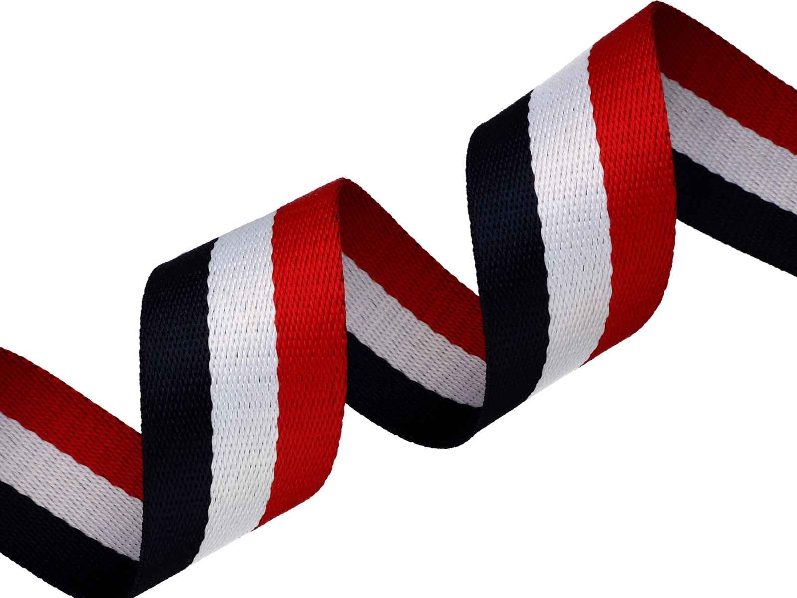 5m Gurtband aus Polycotton - 38mm breit - 1,2mm dick - Marineblau/ Weiß/ Rot