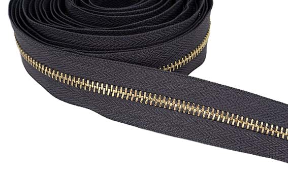 5m Metall-Endlosreißverschluss - 6mm - dunkelgrau mit goldener Schiene