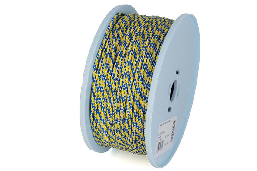 3mm dicke PP-Schnur - Farbe: weiß/ blau/ gelb - 150m Rolle (UV)