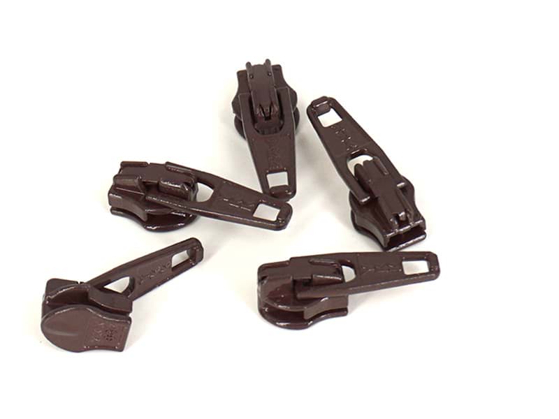 Zipper für 3mm YKK Reißverschlüsse, Farbe: dunkelbraun 570 - 5 Stück
