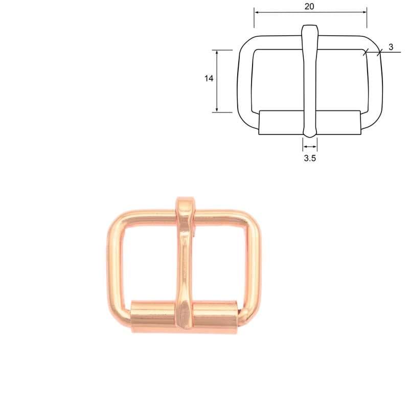 Rollschnalle aus Stahl - Rosegold - 20mm x 14mm - 10 Stück
